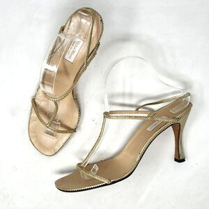 VERA WANG Rhinestone Strappy Minimalist Gold Sandals Size 9